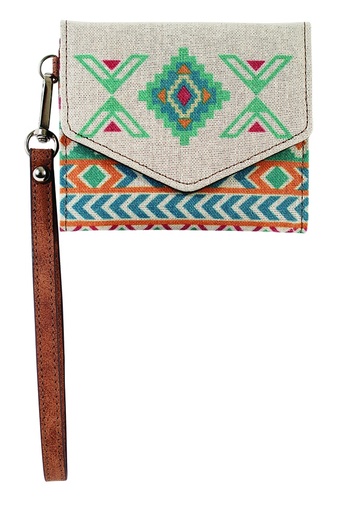 [2521496263] JUSTIN LADIES MINI WALLET CANVAS W/MULTICOLORED SOUTHWESTERN DESIGN