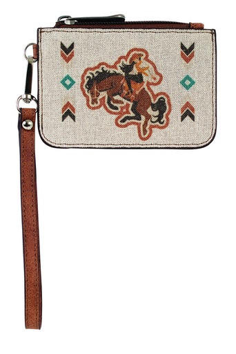 [2521496254] JUSTIN LADIES MINI CARD WALLET CANVAS W/BRONCO AND COWGIRL