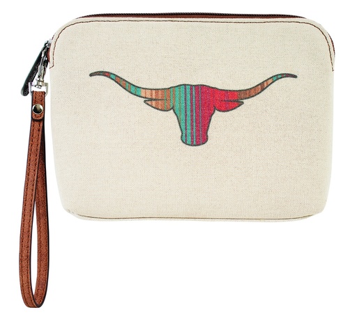 [2521495265] JUSTIN LADIES COSMETIC POUCH CANVAS W/STRIPED LONGHORN