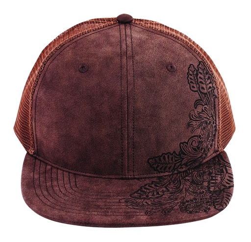 [2520721726] CATCHFLY LADIES FLAT BILL CAP BROWN FLORAL EMBOSSED 