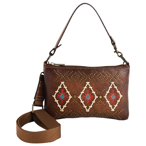 [2610066871] CATCHFLY LADIES MINI SHOULDER TAN EMBROIDERED AZTEC DESIGNS W/STUDS