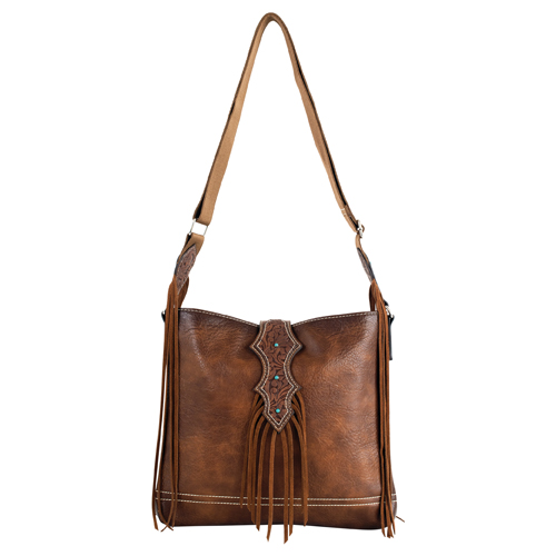 [2610140491] JUSTIN LADIES CROSSBODY COGNAC WITH BILLET STRAP AND LEATHER FRINGE