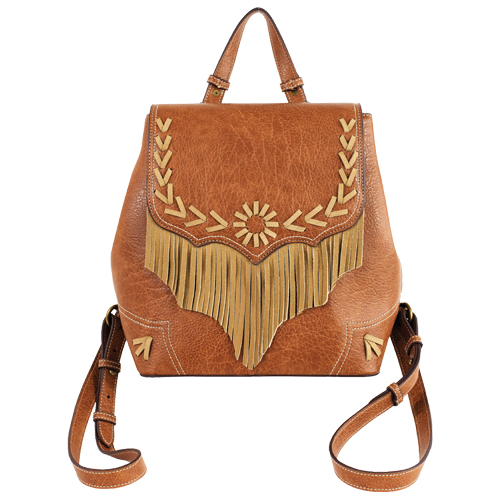 [2610245971] JUSTIN LADIES MINI BACKPACK TAN W/LEATHER STITCHING AND FRINGE