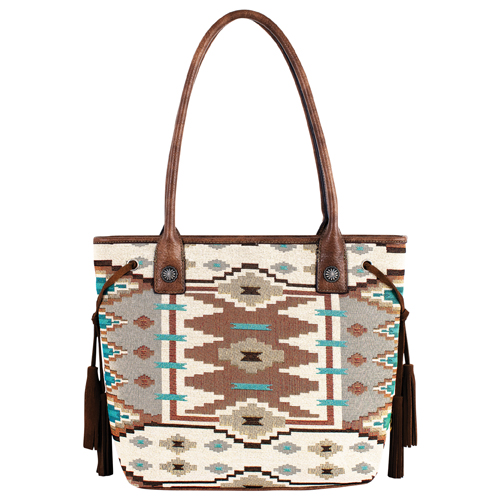[2611273091] JUSTIN LADIES TOTE BONE JACQUARD W/SOUTHWESTERN DESIGN