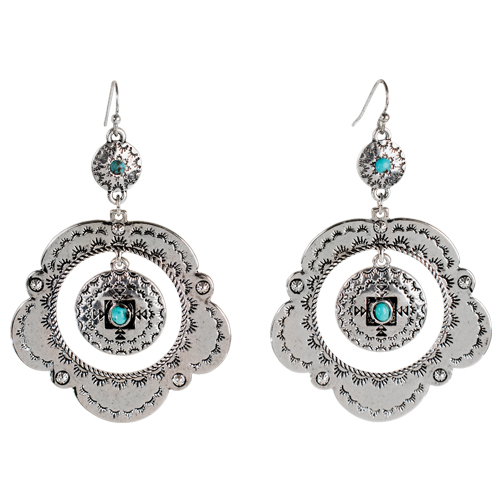 [26102EJ1] JUSTIN LADIES EARRINGS CONCHO HOOP WITH PENDANT