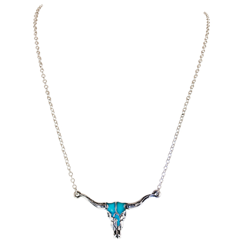 [26110NJ1] JUSTIN LADIES NECKLACE STEER SKULL W/ENAMEL