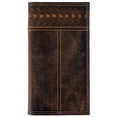 [2610335665] JUSTIN MENS GENUINE OILED LEATHER RODEO WALLET SOUTHWESTERN EMBOSS