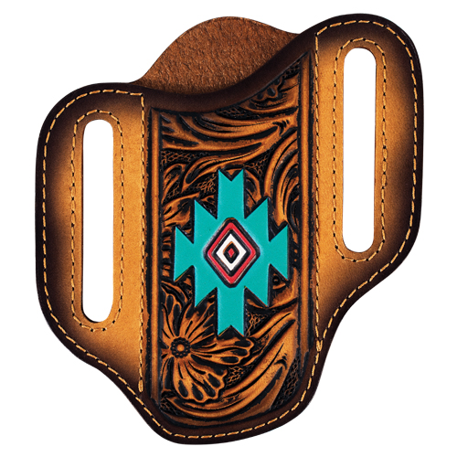 [2610168822] RED DIRT HAT CO PANCAKE KNIFE SHEATH TAN FLORAL TOOLING W/AZTEC DESIGN