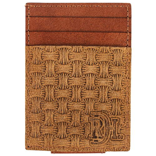 [2610168754] RED DIRT HAT CO CARD CASE W/MAGNET CLIP TAN ROUGHOUT BASKETWEAVE