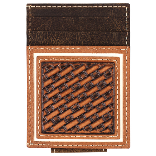 [2610168758] RED DIRT HAT CO CARD CASE W/MAGNET CLIP BASKETWEAVE W/BONE INLAY