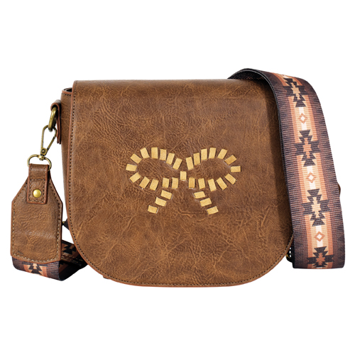 [2611045311] JUSTIN LADIES SADDLE BAG BROWN WITH STITCHED BOW 