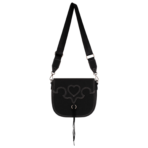 [2622985311] JUSTIN LADIES SADDLE BAG BLACK WITH HEART AND YOKE