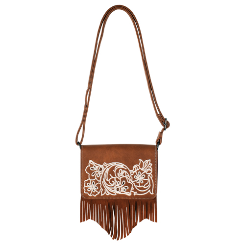 [2622890542] JUSTIN LADIES SMALL CROSSBODY BROWN WITH FLORAL EMBROIDERY