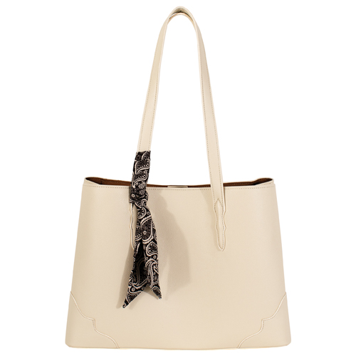 [2622716093] JUSTIN LADIES SIGNATURE TOTE IVORY WITH PAISLEY PRINT SCARF