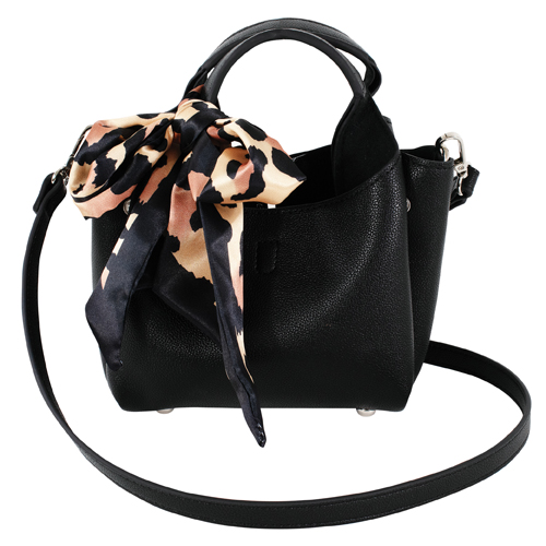 [2622712012] JUSTIN LADIES SIGNATURE TINY TOTE BLACK WITH LEOPARD PRINT SCARF