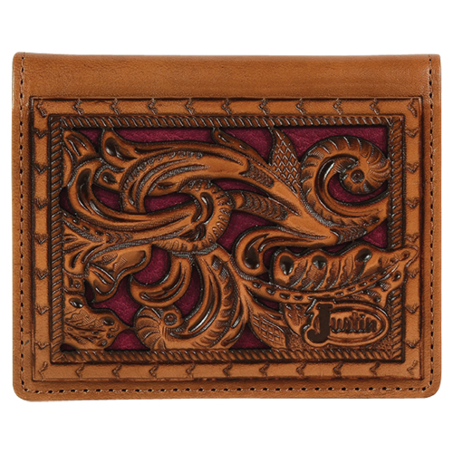 [2172783W6] JUSTIN BIFOLD CARD WALLET MAROON INLAY