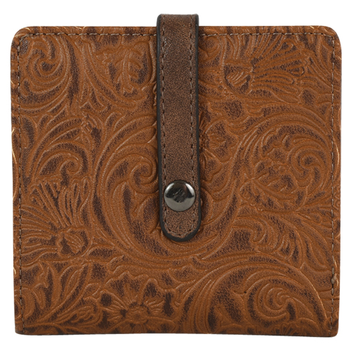 [22081674W] JUSTIN MIDI BIFOLD WALLET SADDLE BROWN TOOLED BROWN