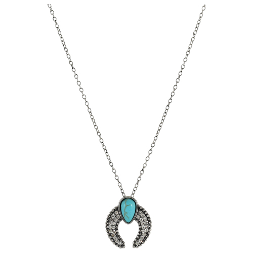 [22023NJ1] JUSTIN NECKLACE, FAUX TURQUOISE W/CLEAR CRYSTALS, 16" + 2.5" Ext.