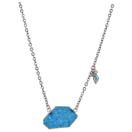 [22061NJ1] JUSTIN NECKLACE TURQ DRUSY W/HANGING CHARMS, 18"