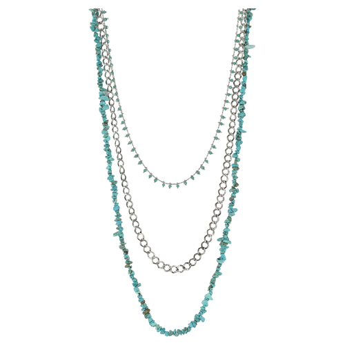 [22178NJ1] JUSTIN NECKLACE MULTI-LAYER W/TURQUOISE COLORED NUGGETS 20" 26" 30"