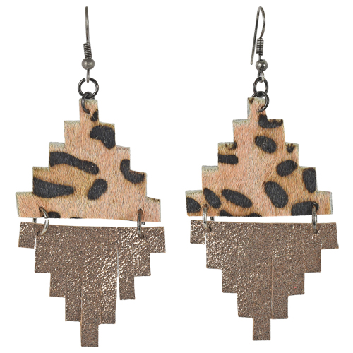 [22190EJ1] JUSTIN EARRINGS GENUINE HAIR ON HIDE W/LEOPARD PRINT