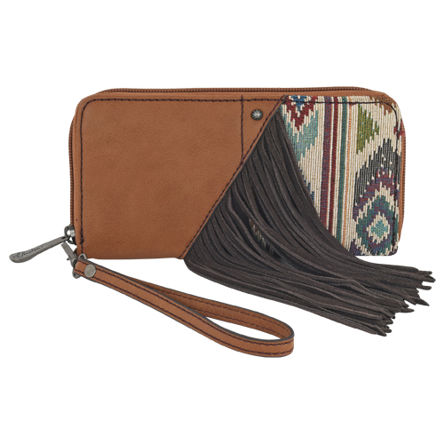 [23053215W] JUSTIN LADIES WALLET WITH JACQUARD AND GENUINE SUEDE FRINGE