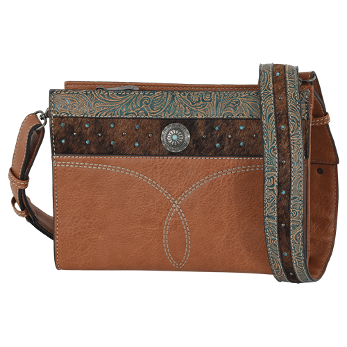 [23055795] JUSTIN LADIES CROSSBODY EMBOSSED W/ HAIR ON 