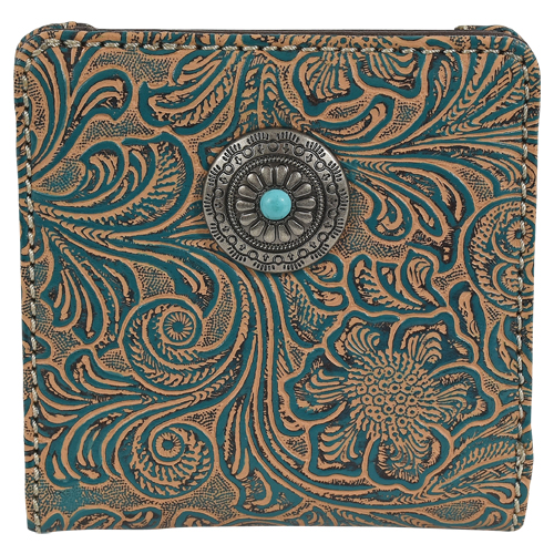 [23055674W] JUSTIN LADIES MIDI WALLET EMBOSSED W/ CONCHO