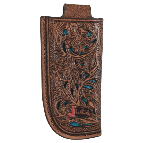 [23093537K6] JUSTIN MENS KNIFE SHEATH TOOLING W/TURQUOISE UNDERLAY