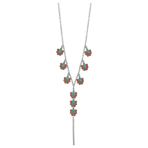[23027NJ1] JUSTIN NECKLACE TURQUOISE & CORAL COLORED STONES 20" + 2.5" EXT