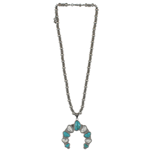 [23031NJ1] JUSTIN NECKLACE NAJA W/TURQ & VEINED WHITE COLORED STONES 20"+2.5" EXT