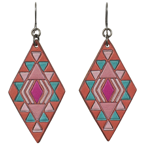 [23038EJ2] JUSTIN LADIES LEATHER EARRINGS DIAMOND SHAPE W/JEWEL TONES