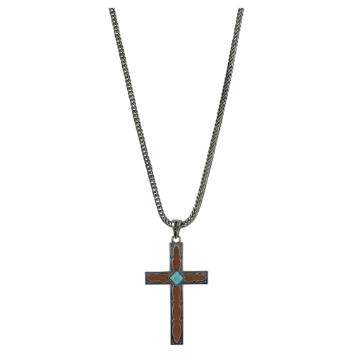 [23045NJ1] JUSTIN MENS NECKLACE REVERSIBLE CROSS ON 24" FOXTAIL CHAIN