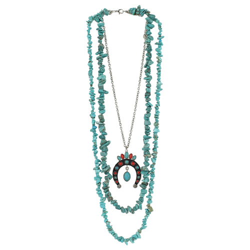 [23105NJ1] JUSTIN LADIES 32" 3 STRAND FAUX TURQ STONE WITH NAJA NECKLACE