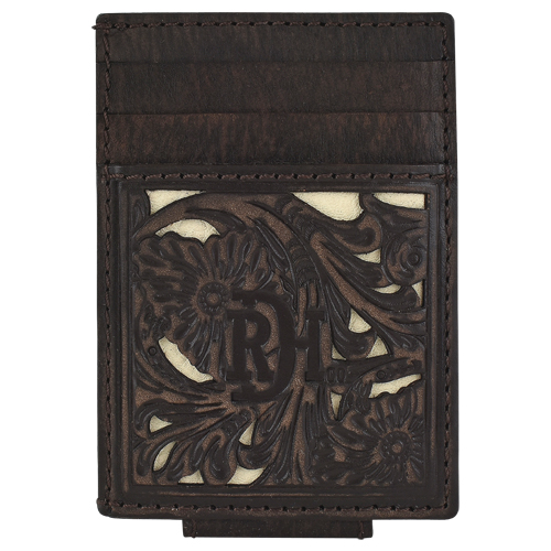 [23111875M1] RED DIRT HAT CO CARD CASE W/MAGNET CLIP DK BROWN W/IVORY UNDERLAY