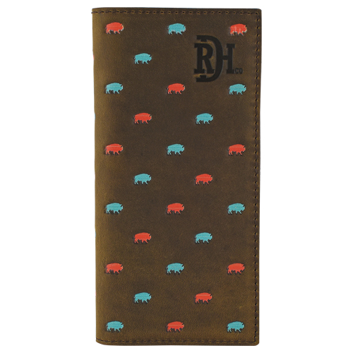[23111876W2] RED DIRT HAT CO RODEO WALLET TURQ & CORAL BISON PATTERN
