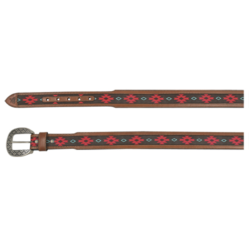 [23112BE5] RED DIRT HAT CO MENS TAPERED BELT RED & TURQ SOUTHWEST PATTERN