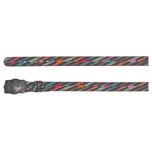 [23201BE1] CATCHFLY GIRLS BELT MULTI COLOR CANVAS WITH COLORFUL STEER EMBROIDERY