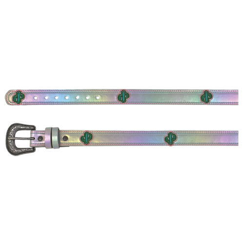 [23201BE2] CATCHFLY GIRLS BELT IRREDESENT SILVER W/ SAGUARO EMBRIODERY