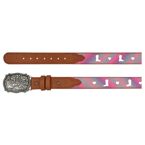 [23201BE9] CATCHFLY GIRLS BELT PASTEL SHIMMER W/ HEARTS AND BOOTS
