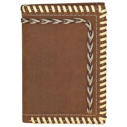 [23205765W4] JUSTIN MENS TRIFOLD WALLET W/ WHIP STITCH AND HORSE HAIR