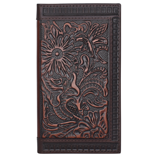 [23205566W11] JUSTIN MENS GENUINE RODEO WALLET TOOLED AND EMBOSSED 