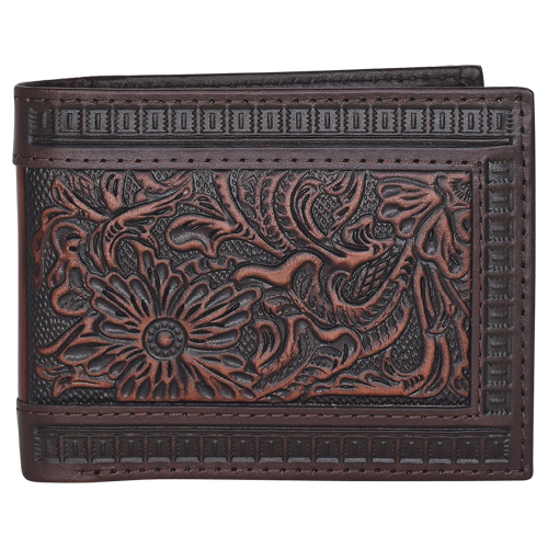 [23205138W11] JUSTIN MENS GENUINE LEATHER BIFOLD WALLET W/ TOOLING
