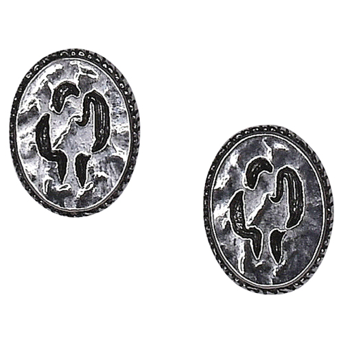 [23149EJ1] JUSTIN EARRINGS HAMMERED OVAL W/ SAGUARO 