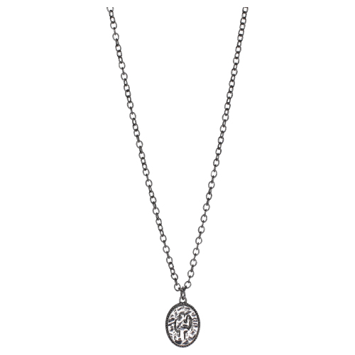[23149NJ1] JUSTIN NECKLACE HAMMERED OVAL W/SAGUARO CACTUS 16" + 2" EXTENDER