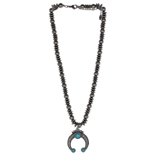 [23163NJ2] JUSTIN NECKLACE ROUND AND SAUCER BEAD CHAIN WITH NAJA PENDANT